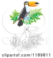 Poster, Art Print Of Happy Airbrushed And Outlined Toucan Bird On A Branch