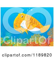 Poster, Art Print Of Cute Orange Cuttlefish Over A Reef