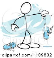 Cartoon Of A Stickler Man Dropping The Other Shoe Over A Blue Accent Royalty Free Vector Clipart