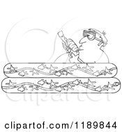 Clipart Of An Outlined Man Holding A Squirt Gun In A Kiddie Pool Royalty Free Vector Illustration