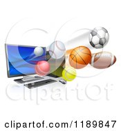 Desktop Computer And Sports Balls Flying From The Screen