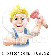 Poster, Art Print Of Happy Young Blond Plumber Holding A Plunger