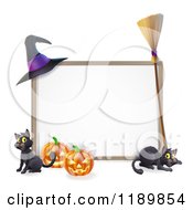 Poster, Art Print Of Halloween Frame With A Witch Hat Broom Pumpkins And Cats