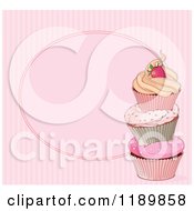 Poster, Art Print Of Pink Striped Cupcake Background With Copyspace