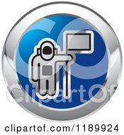 Clipart Of A Round Silver And Blue Astronaut And Flag Icon Royalty Free Vector Illustration by Lal Perera