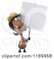 Clipart Of A 3d Happy Horse Wearing A Cowboy Hat And Holding A Sign Royalty Free CGI Illustration