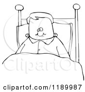 Cartoon Of An Outlined Boy Sitting Up In Bed Royalty Free Vector Clipart