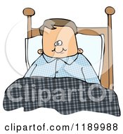 Cartoon Of A Caucasian Boy Sitting Up In Bed Royalty Free Clipart