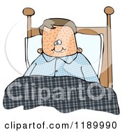Cartoon Of A Caucasian Boy Sick With Measles Sitting Up In Bed Royalty Free Clipart