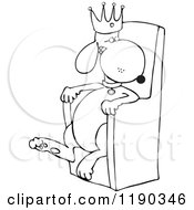 Cartoon Of An Outlined Dog King Sitting In His Throne Royalty Free Vector Clipart