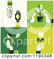Poster, Art Print Of Hands With Green Leaves Plants And Flowers