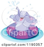 Poster, Art Print Of Cute Happy Elephant Swimming And Splasshing In An Inner Tube