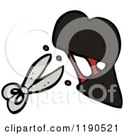 Cartoon Of A Heart Cut By Sissors Royalty Free Vector Illustration