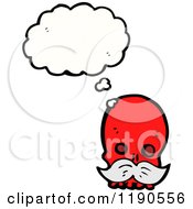 Cartoon Of A Red Skull With A Mustache Thinking Royalty Free Vector Illustration