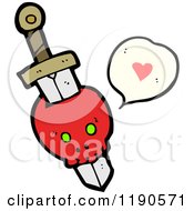 Cartoon Of A Red Skull With A Dagger Speaking Royalty Free Vector Illustration by lineartestpilot