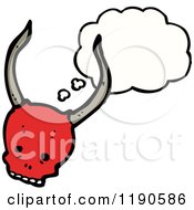 Cartoon Of A Red Skull With Horns Speaking Royalty Free Vector Illustration