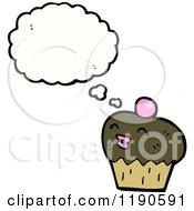 Cartoon Of A Chocolate Cupcake Thinking Royalty Free Vector Illustration