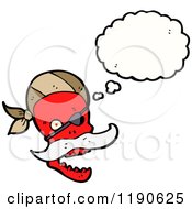 Cartoon Of A Red Pirate Skull Thinking Royalty Free Vector Illustration