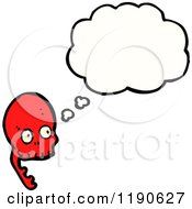 Cartoon Of A Red Skull Thinking Royalty Free Vector Illustration