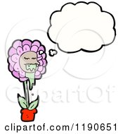 Cartoon Of A Pink Drooling Flower Thinking Royalty Free Vector Illustration