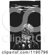 Poster, Art Print Of Floral And Cross Skull Underwater Black And White Woodcut