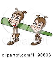 Poster, Art Print Of Happy And Grumpy Ants Carrying A Blade Of Grass