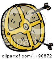 Cartoon Of A Shield Hit By Arrows Royalty Free Vector Illustration