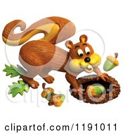 Clipart Of A Happy Squirrel Stashing Acorns Over White Royalty Free Illustration
