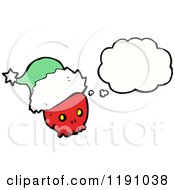 Cartoon Of A Skull In A Christmas Hat Thinking Royalty Free Vector Illustration