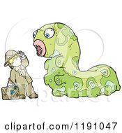 Cartoon Of A Giant Caterpiller And A Man Royalty Free Vector Illustration