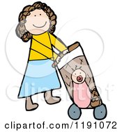 Poster, Art Print Of Mom Pushing A Baby In A Stroller