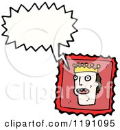 Cartoon Of A Postage Stamp With A King Speaking Royalty Free Vector Illustration by lineartestpilot