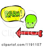 Cartoon Of A Skull With A Bone Directional Arrow Speaking Royalty Free Vector Illustration