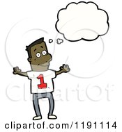 Cartoon Of A Man Wearing A Shirt With The Number 1 Royalty Free Vector Illustration
