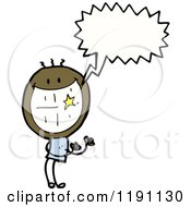 Cartoon Of A Stick Boy Speaking Royalty Free Vector Illustration