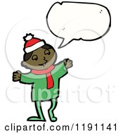 Cartoon Of A Black Christmas Elf Speaking Royalty Free Vector Illustration