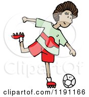 Cartoon Of A Boy Kicking A Soccer Ball Royalty Free Vector Illustration by lineartestpilot