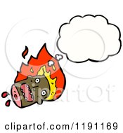 Cartoon Of A Flaming Decapitated Head Thinking Royalty Free Vector Illustration by lineartestpilot