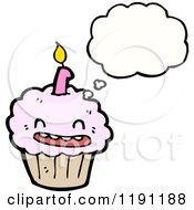 Cartoon Of A Birthday Cupcake Thinking Royalty Free Vector Illustration by lineartestpilot