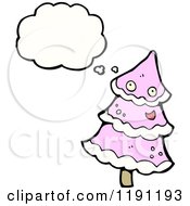 Cartoon Of A Pink Christmas Tree Thinking Royalty Free Vector Illustration