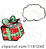 Cartoon Of A Christmas Gift Thinking Royalty Free Vector Illustration