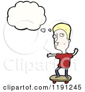 Cartoon Of A Boy Skateboarding And Thinking Royalty Free Vector Illustration by lineartestpilot