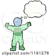 Cartoon Of A Spaceman Thinking Royalty Free Vector Illustration