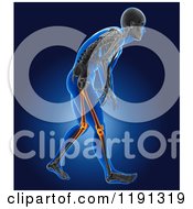 Clipart Of A 3d Xray Man With Glowing Thigh Pain And Visible Skeleton Royalty Free CGI Illustration