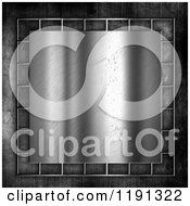 Clipart Of A 3d Scratched Brushed Metal Plaque With Wire Frame Over Concrete Royalty Free CGI Illustration
