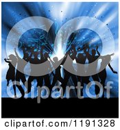 Poster, Art Print Of Silhouetted People Dancing Over Music Notes And Blue Lights