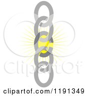 Clipart Of A Weak Chain Link Breaking With A Yellow Burst Royalty Free Vector Illustration