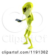 Clipart Of A 3d Confused Green Alien Being Using A Cell Phone 2 Royalty Free CGI Illustration
