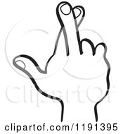 Clipart Of A Black And White Hand With Crossed Fingers Royalty Free Vector Illustration