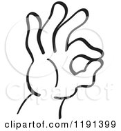 Clipart Of A Black And White Hand Gesturing Ok Royalty Free Vector Illustration by Zooco